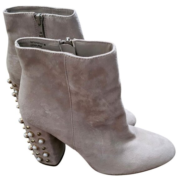 Steve Madden Suede Ankle Boots With Pearl Embellished Heels - Women's Size 8 - Picture 6 of 10